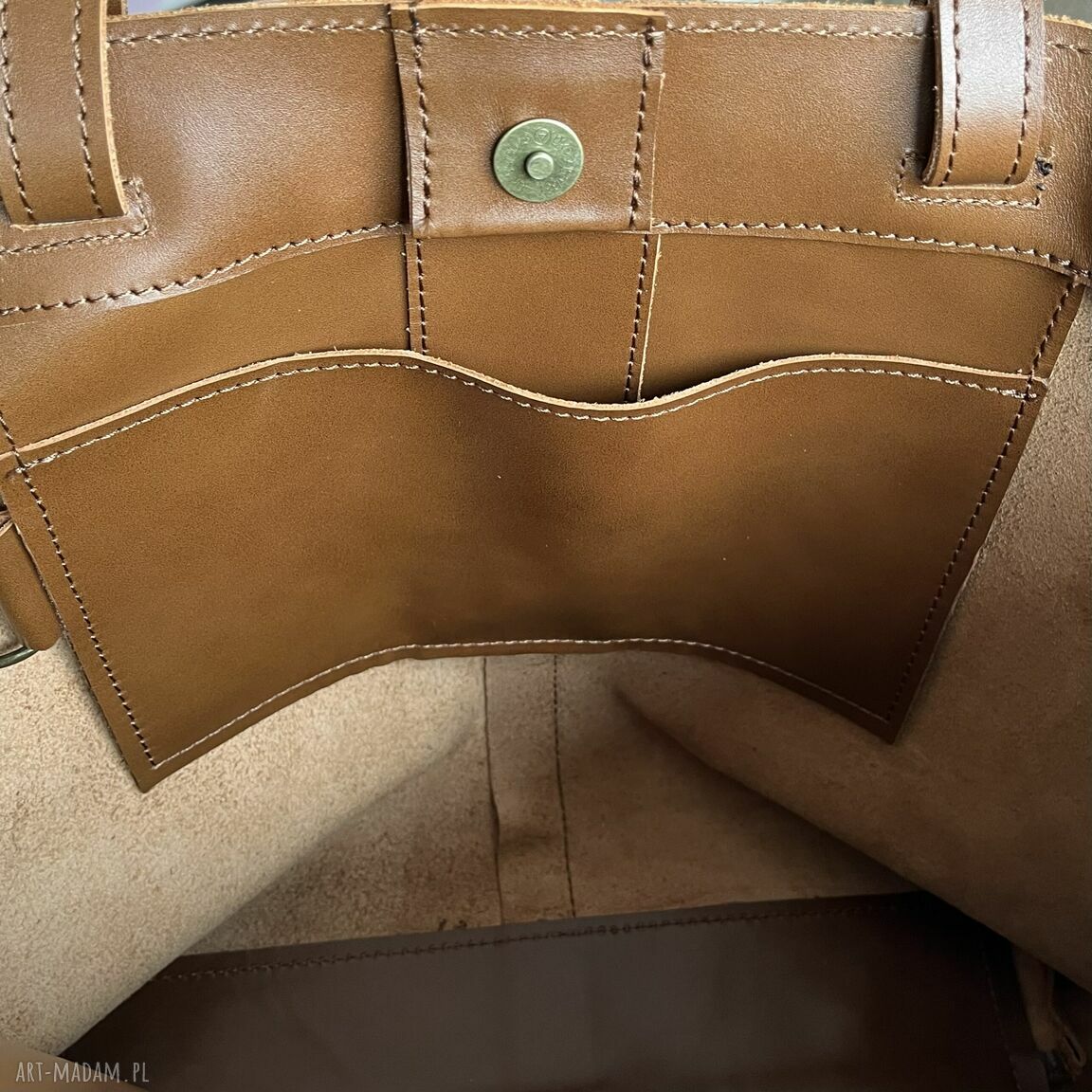 na ramię: Torba brązowa Shopperka ze skóry na ramię. Autorskie