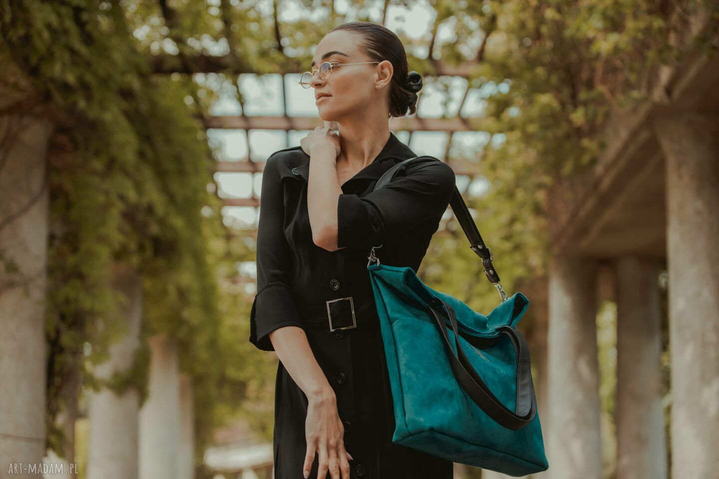 Ręcznie szyta torba ciemny turkus wodoodporna - do pracy i na uczelnię