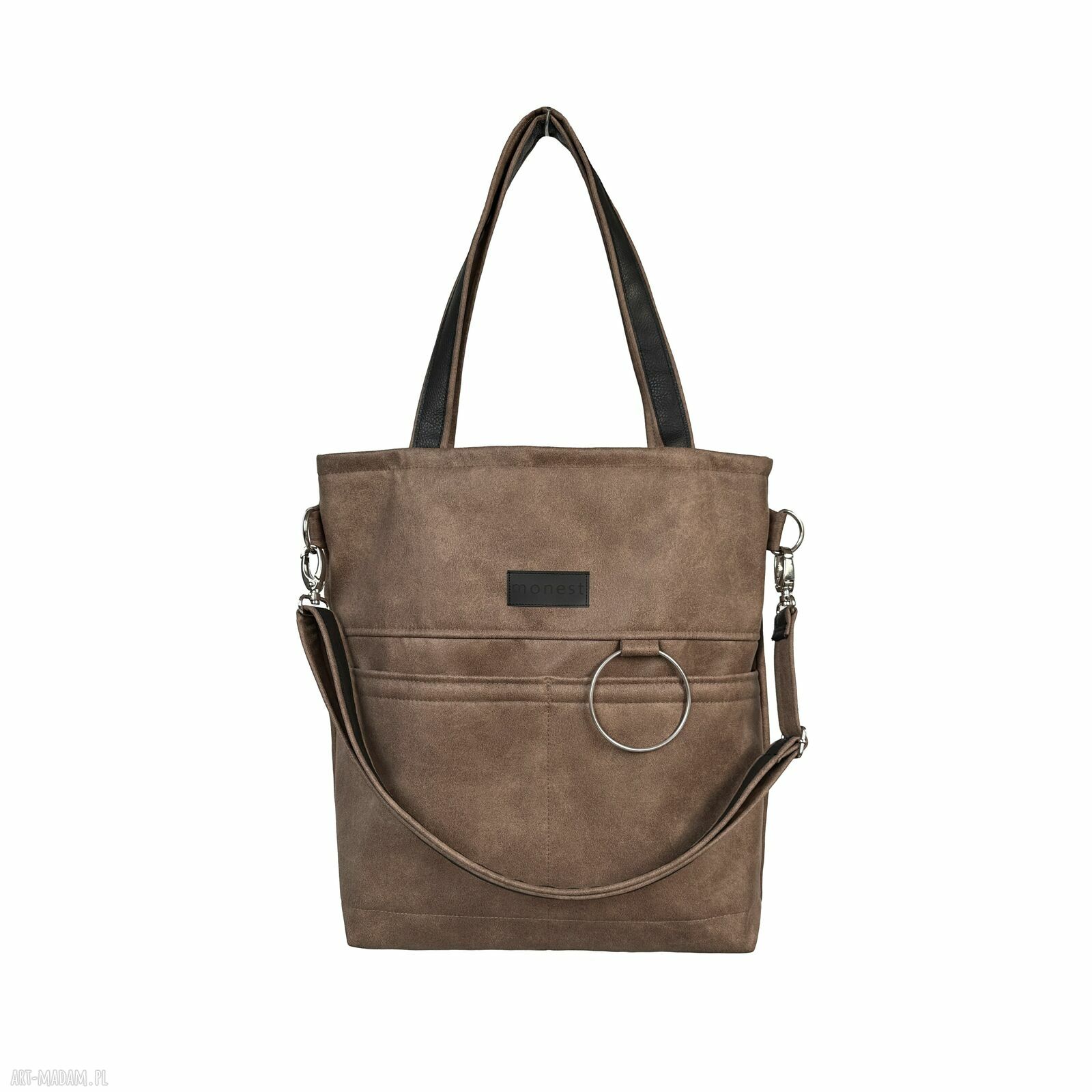 Torba City Noise Light Brown na ramię - brązowa wegańska na zamek