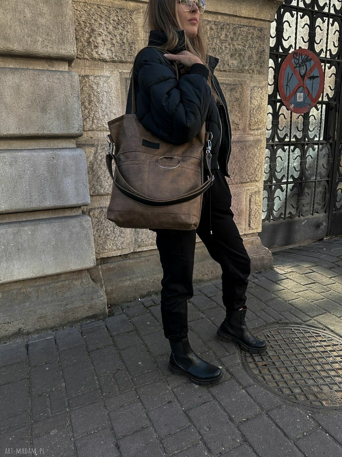 Torba City Noise Light Brown na ramię - brązowa wegańska na zamek