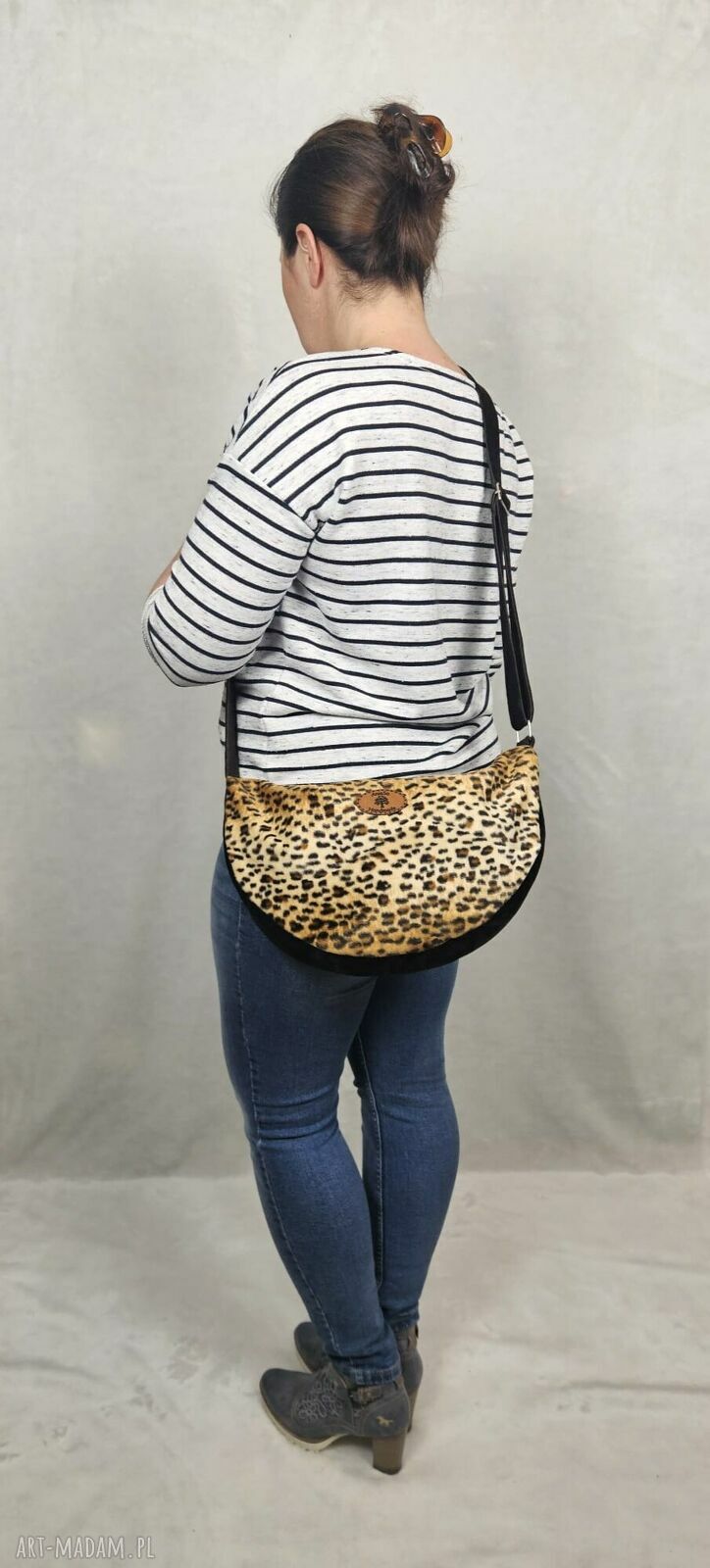 Torba crossbody LUNA - motyw panterki, ręcznie szyta na ramię
