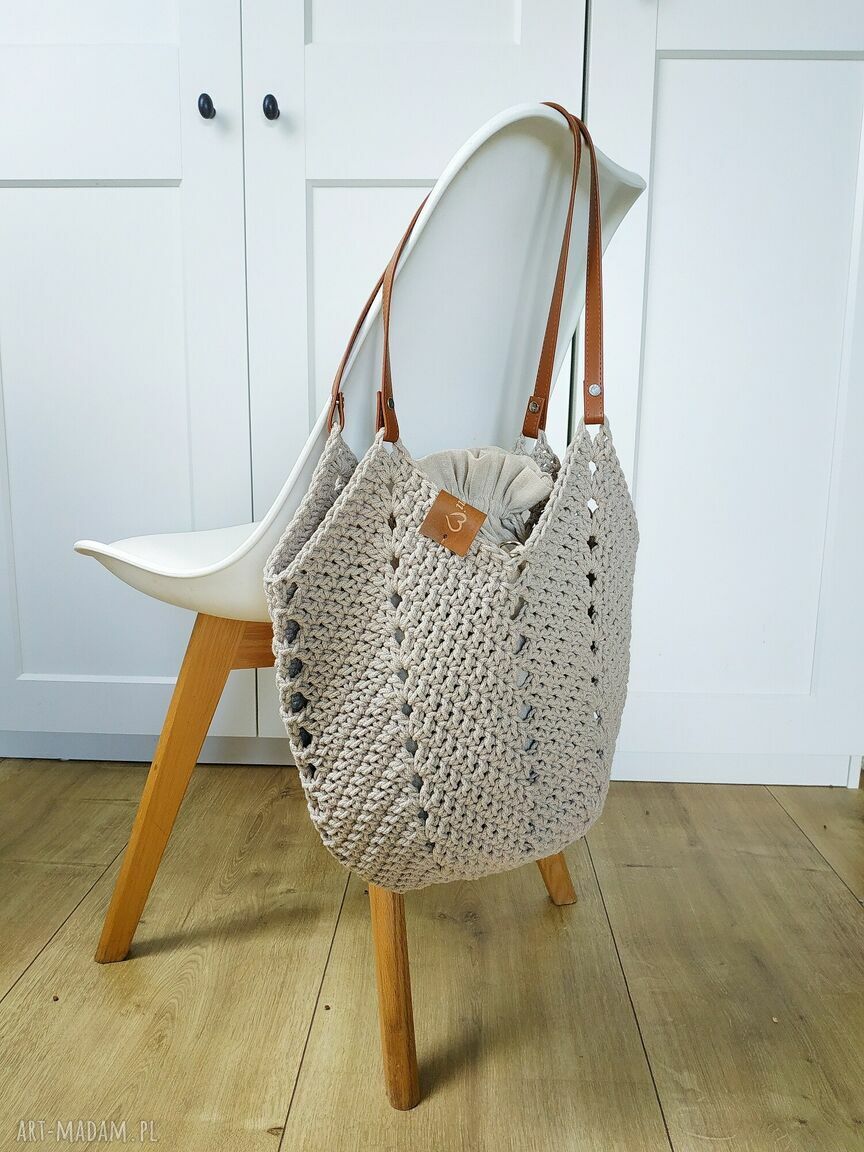 Torba na ramię Tulip Bag ze sznurka bawełnianego - boho beżowa