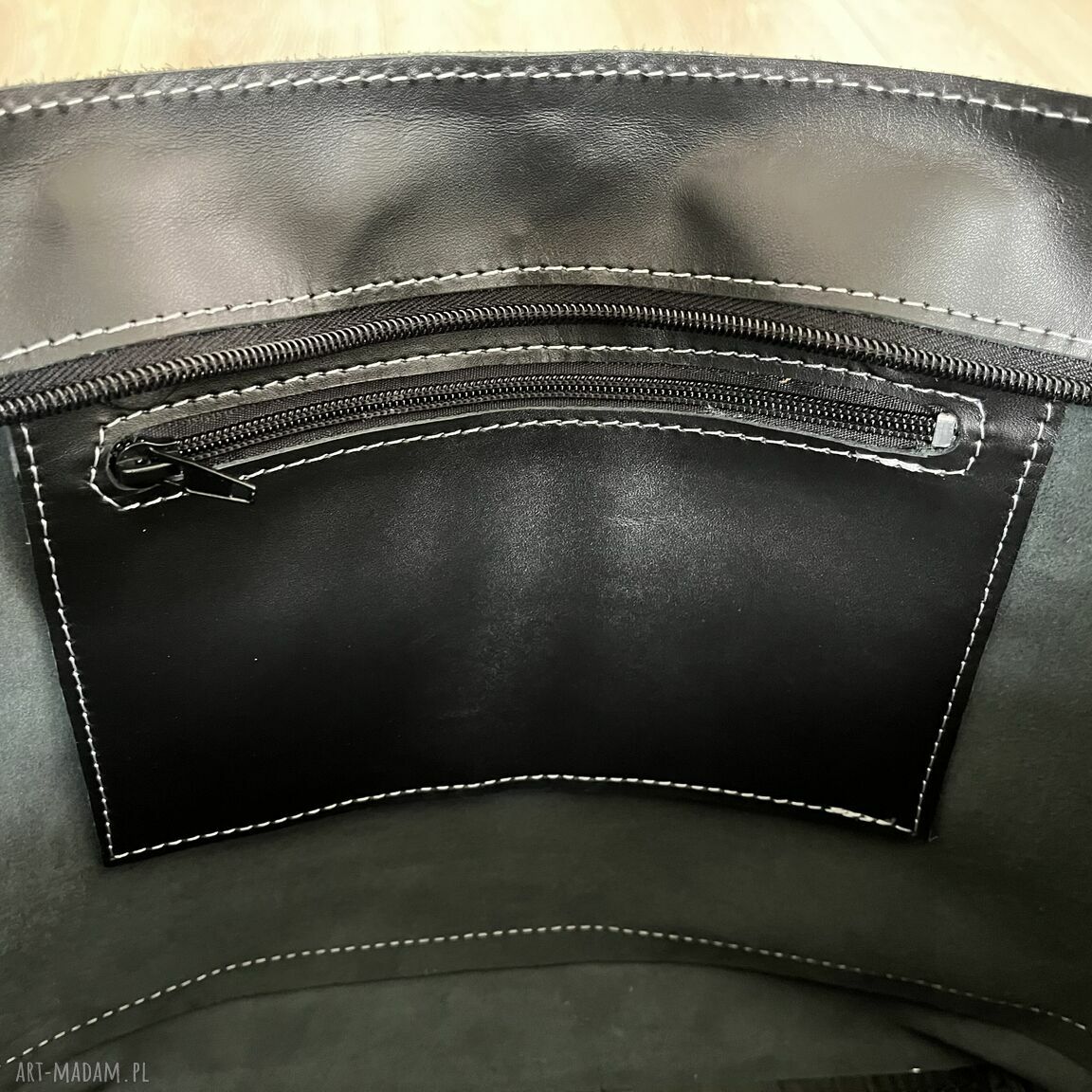 na ramię: Torba czarna Schopperka na ramię ze skóry. handmade