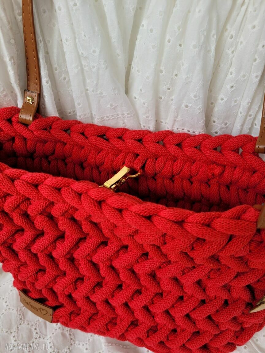 Czerwona torba koszyk na ramię z sznurka bawełnianego "Picnic Basket"