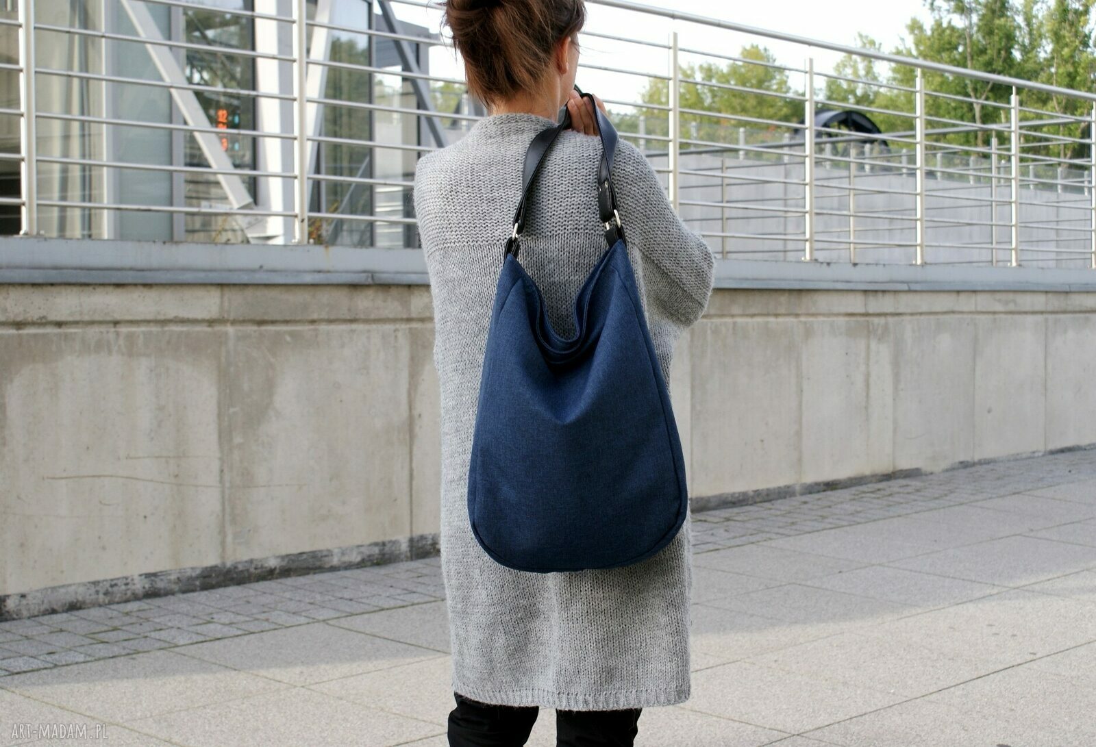 na ramię: IKS plecionka granat ręcznie robione