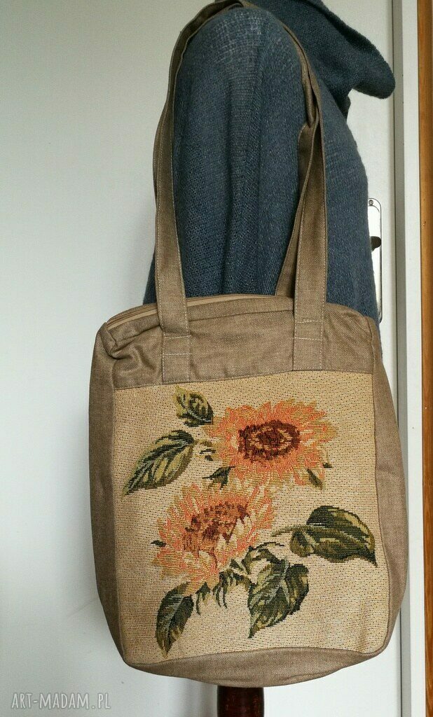 Torba damska na ramię z motywem gobelinu - Kwiaty boho