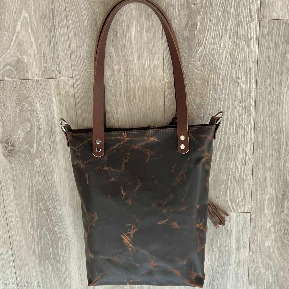 na ramię: Brązowa torba na ramię ze skóry format A4. hand made