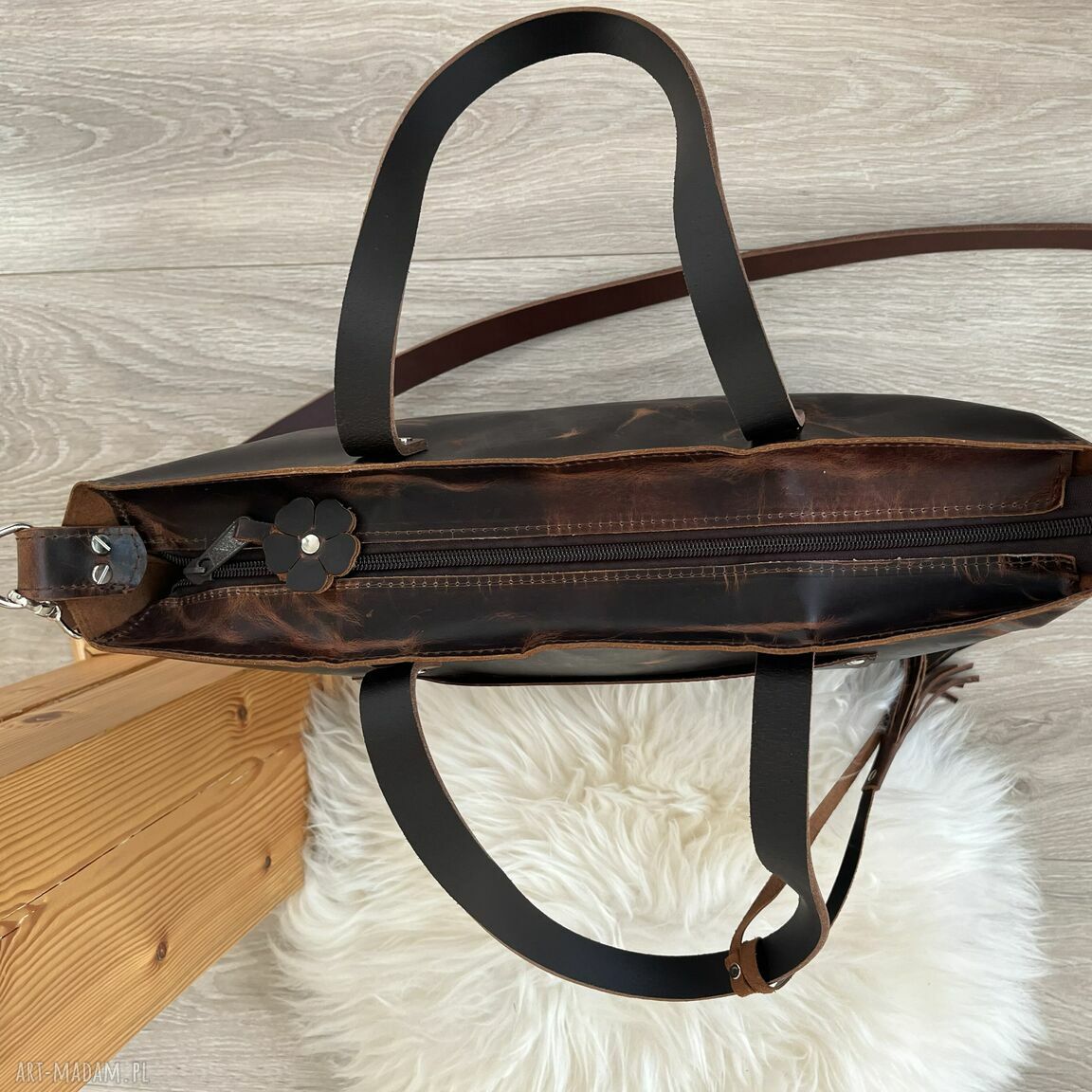 na ramię: Brązowa torba na ramię ze skóry format A4. hand made