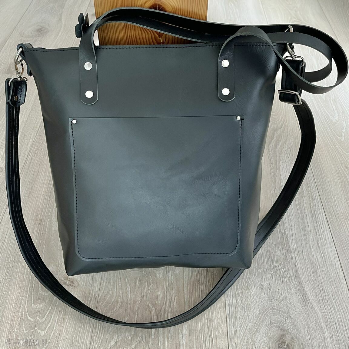 Torba ramię czarna skóry format skórzana duża prezent pracy