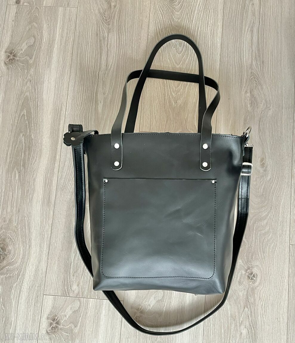 na ramię: Torba na ramię czarna ze skóry. Format A4. Hand Made