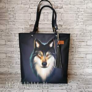 torebka damska shopper bag zamykana na ramię - wilk 4