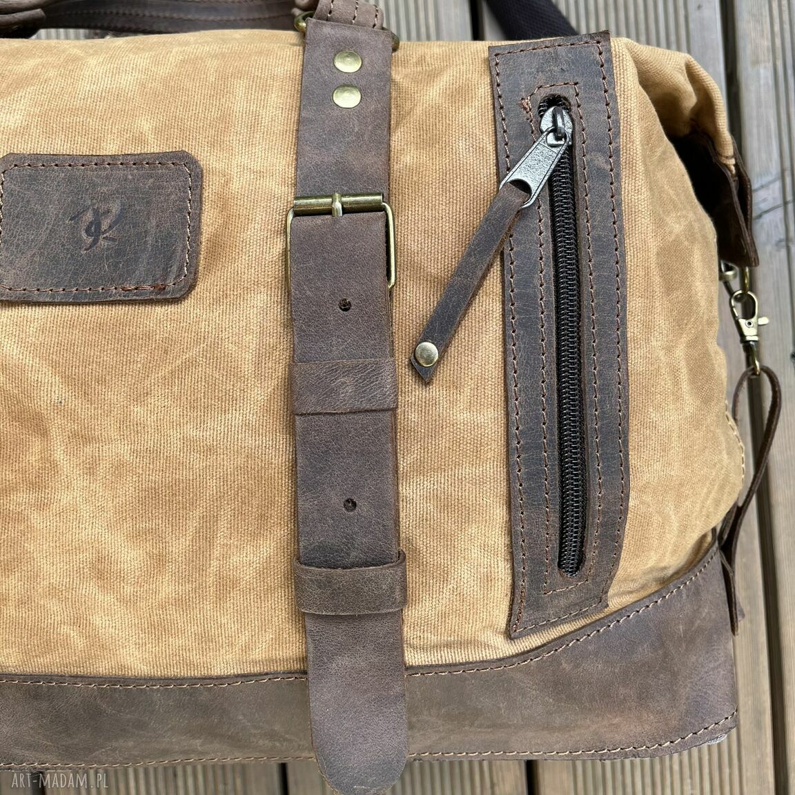 podróżne: Torba podróżna ze skory i bawełny woskowanej Vintage. ręcznie wykonane