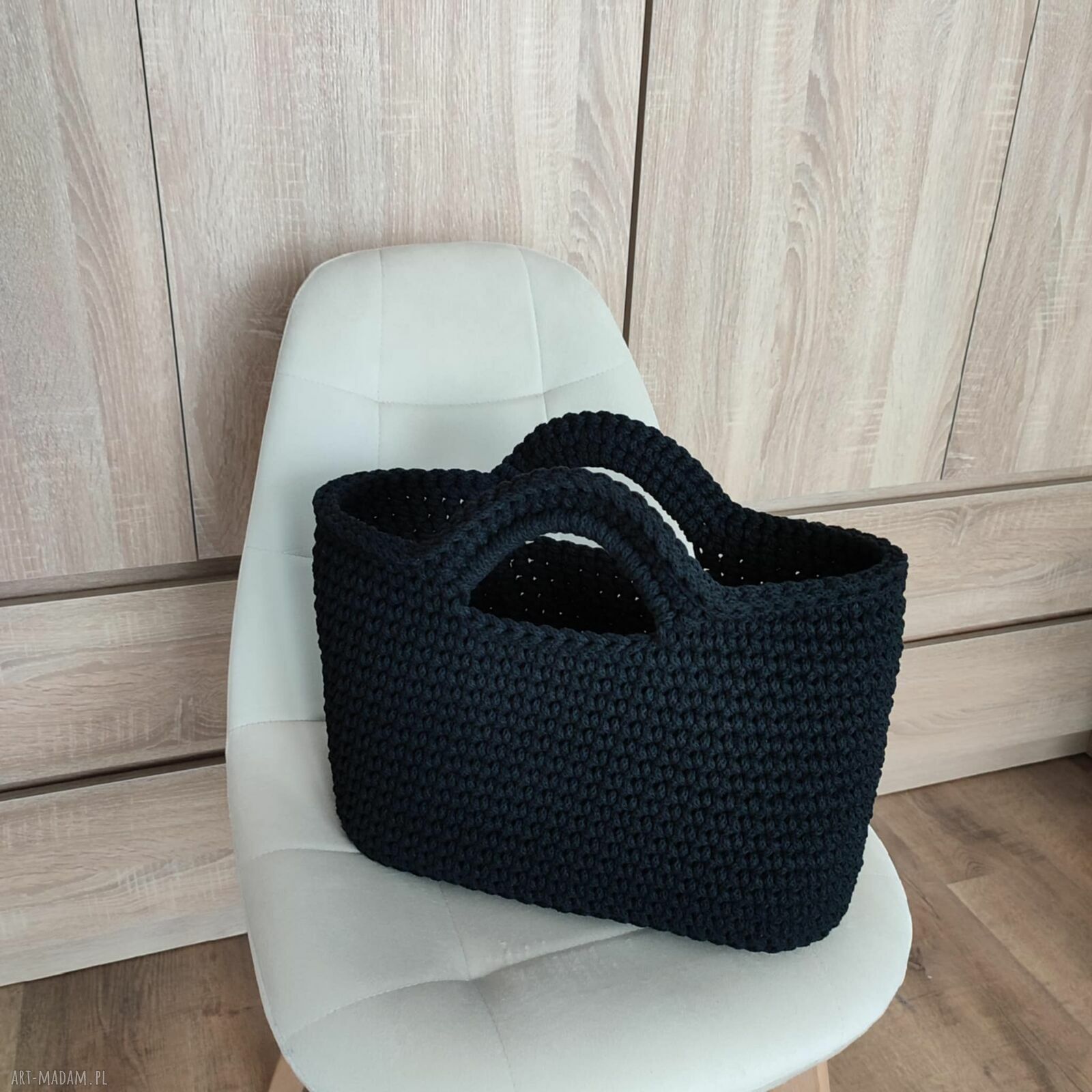 Torba do ręki 35x25 cm - szydełkowy koszyk z polskiego sznurka bawełnianego