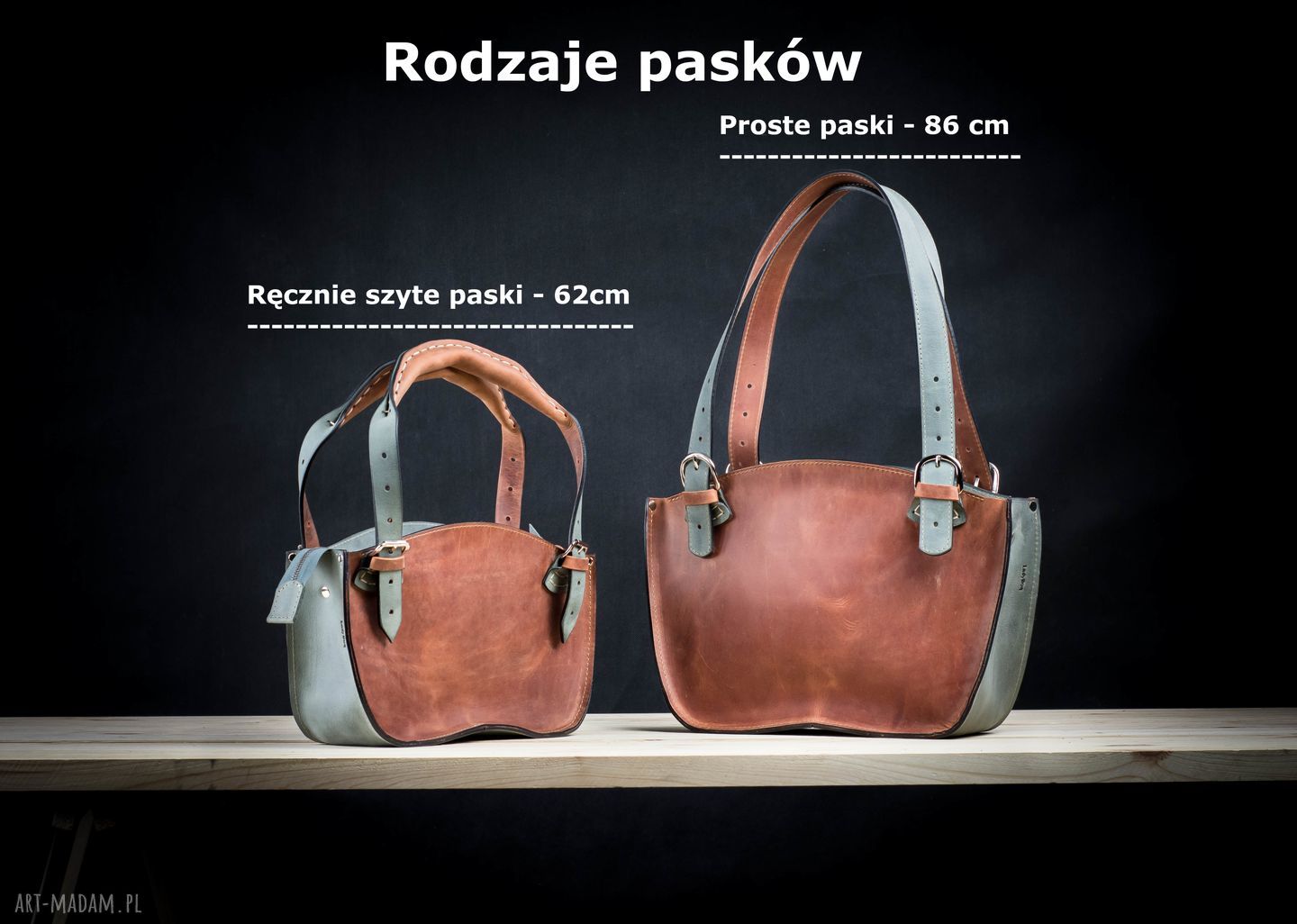 Kuferek z naturalnej skóry na ramię - rudy i szary, rozmiar S