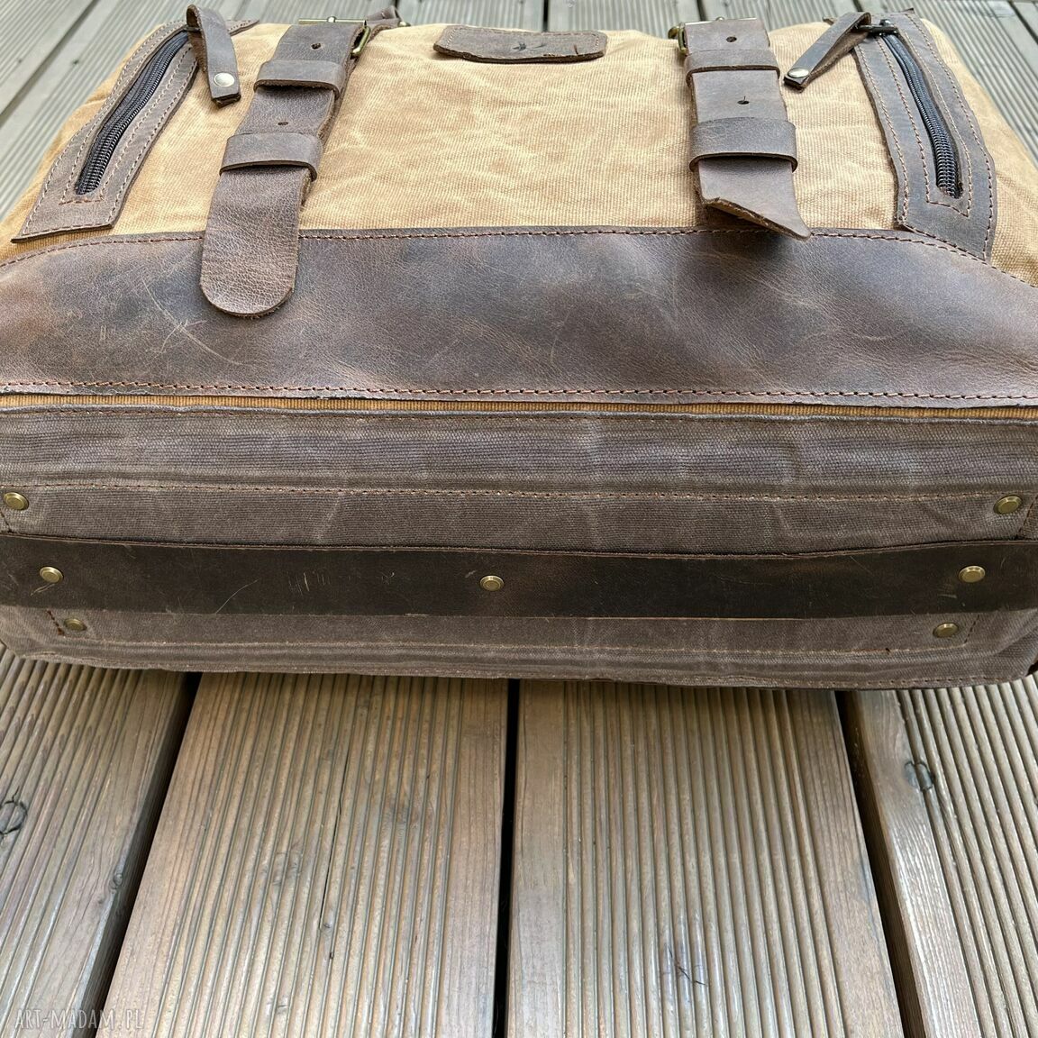 podróżne: Torba podróżna ze skory i bawełny woskowanej Vintage. ręcznie wykonane