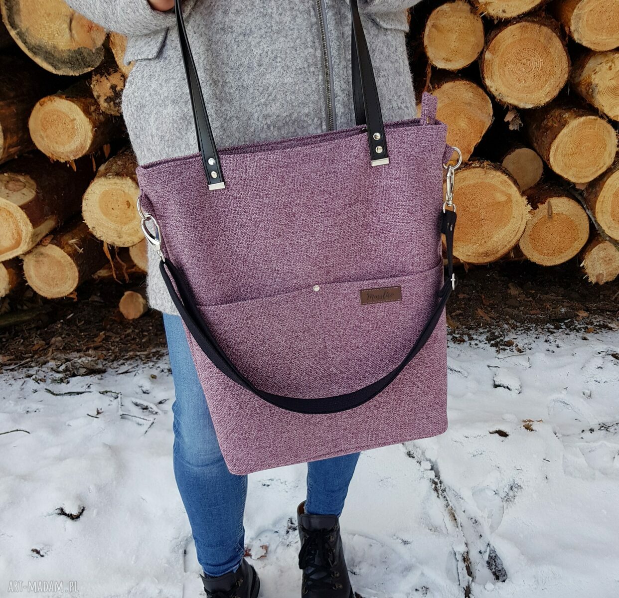 Duża torba plecionka liliowy melanż