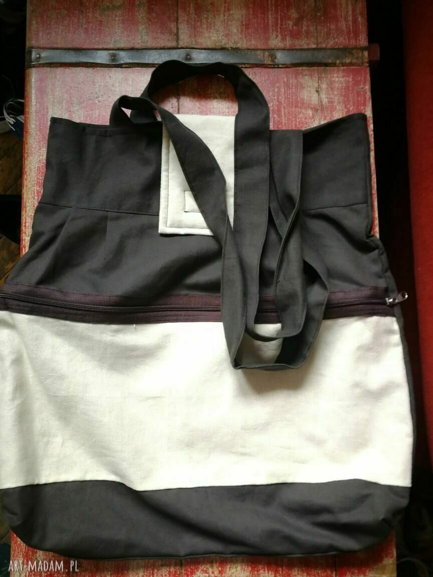 Oversize torba materiałowa na ramię 49x45 cm - folk boho Ruda Klara