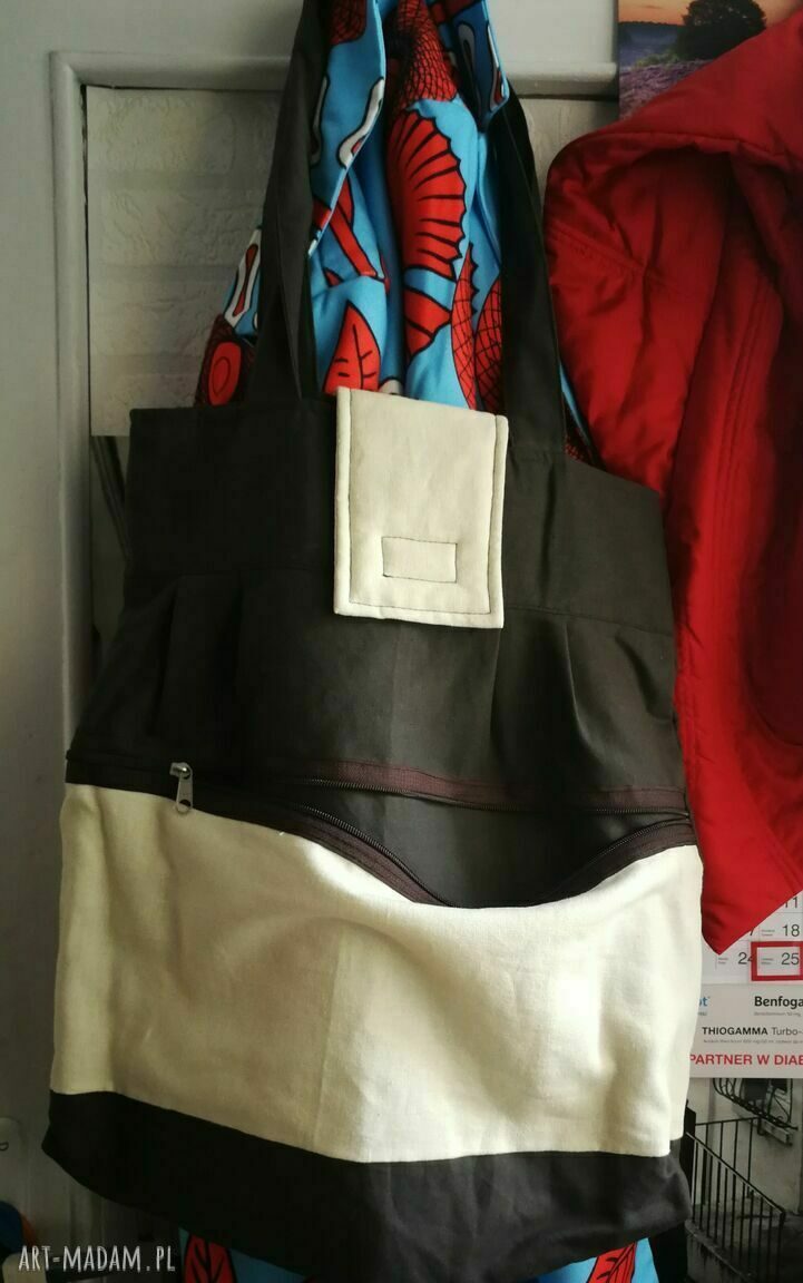 Oversize torba materiałowa na ramię 49x45 cm - folk boho Ruda Klara