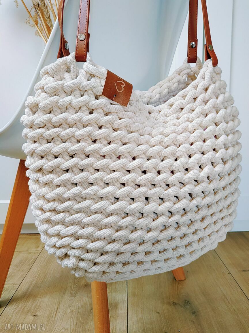 Torba Boho Wave Bag na szydełku ecru - torba typu worek na ramię