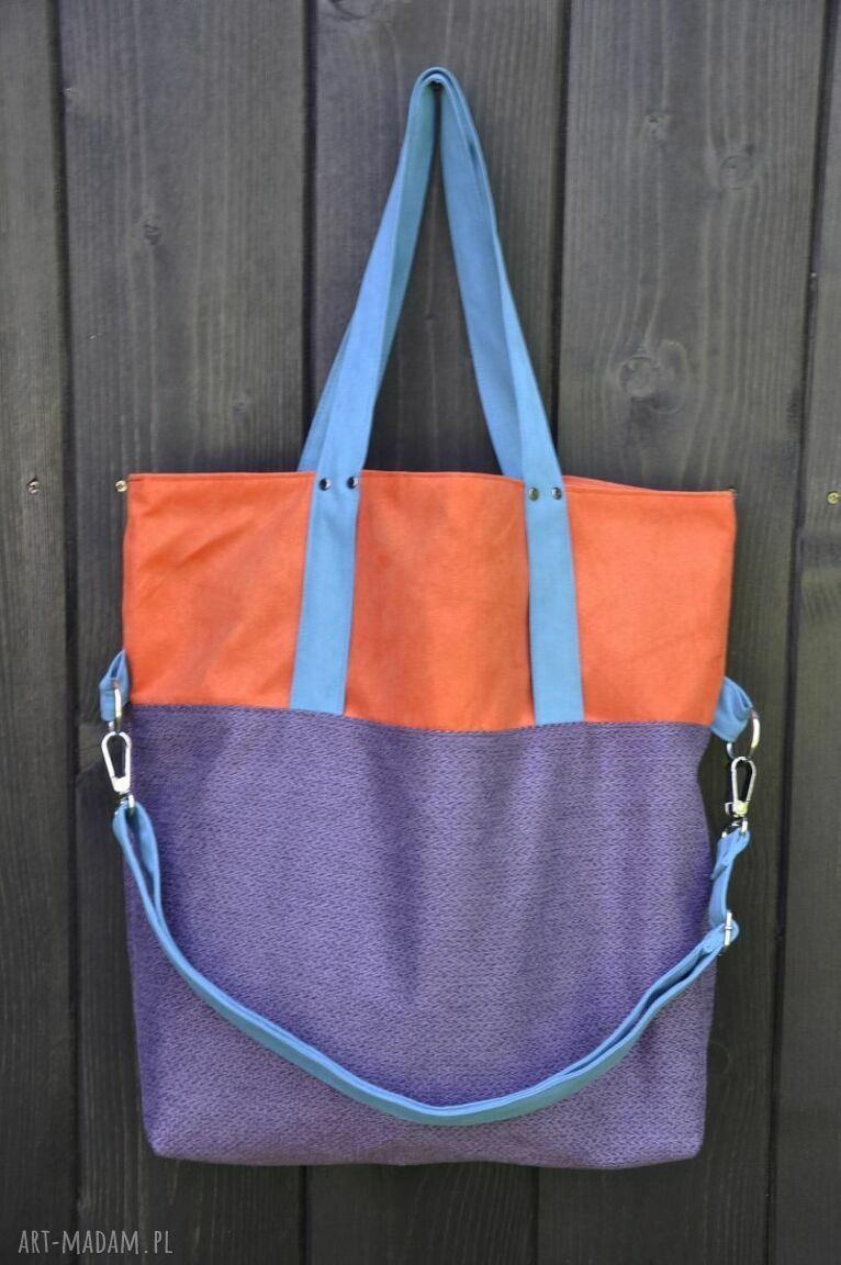 Wegańska torba na ramię Color Block - fiolet, pomarańcz, turkus
