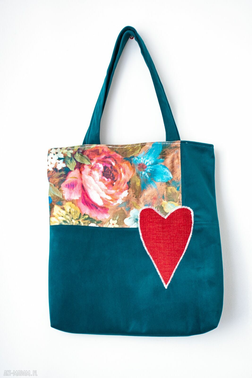 Torba na zakupy handmade Zakochana ogrodniczka - czerwone serce