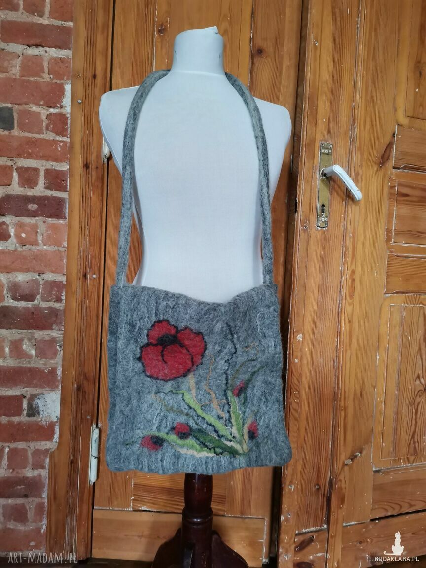Torba filcowana Mak na ramię 36x34 cm - kolorowy boho folk