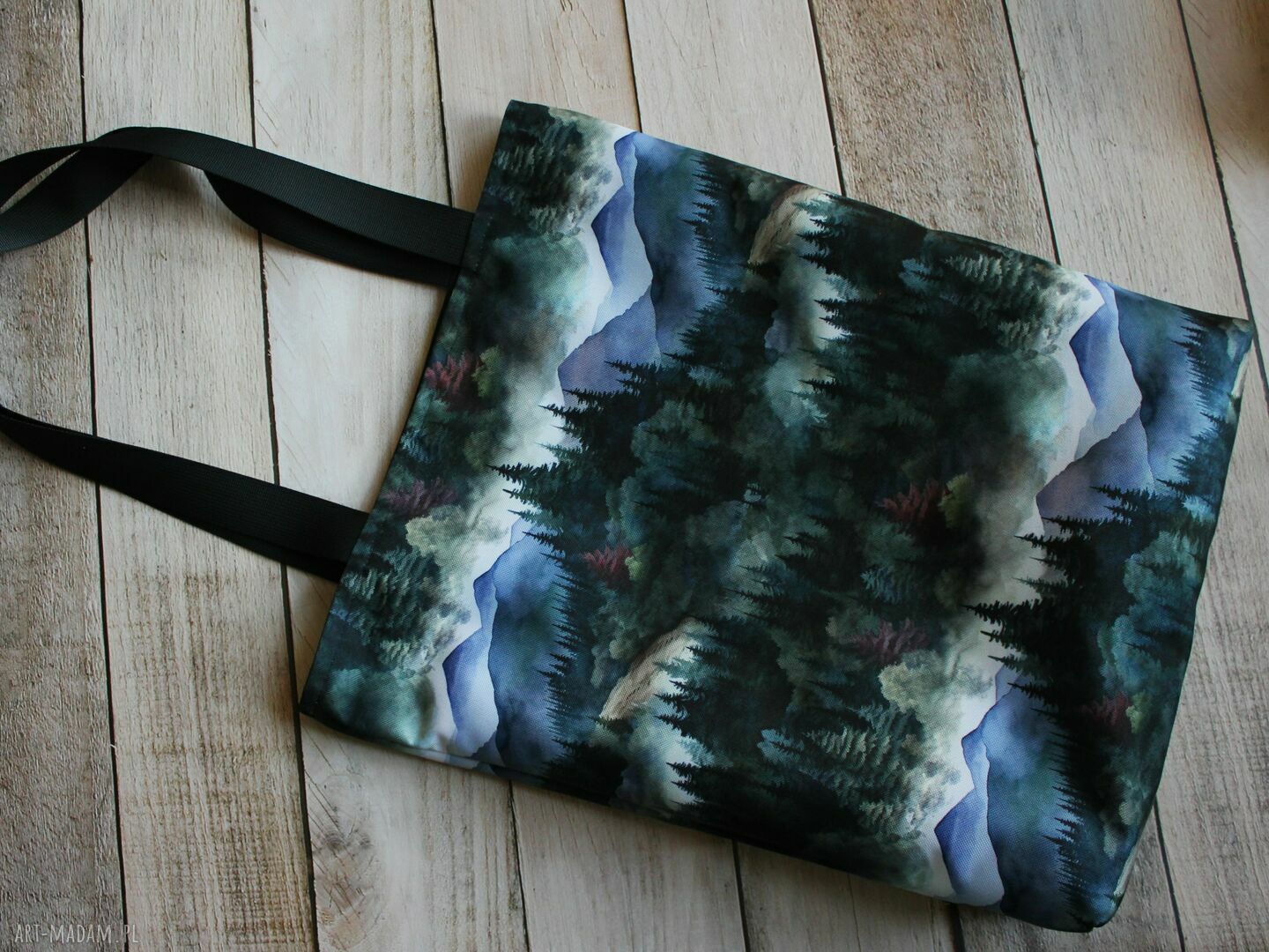 Torba na ramię w wzór GÓRY - shopperka handmade, wodoodporna
