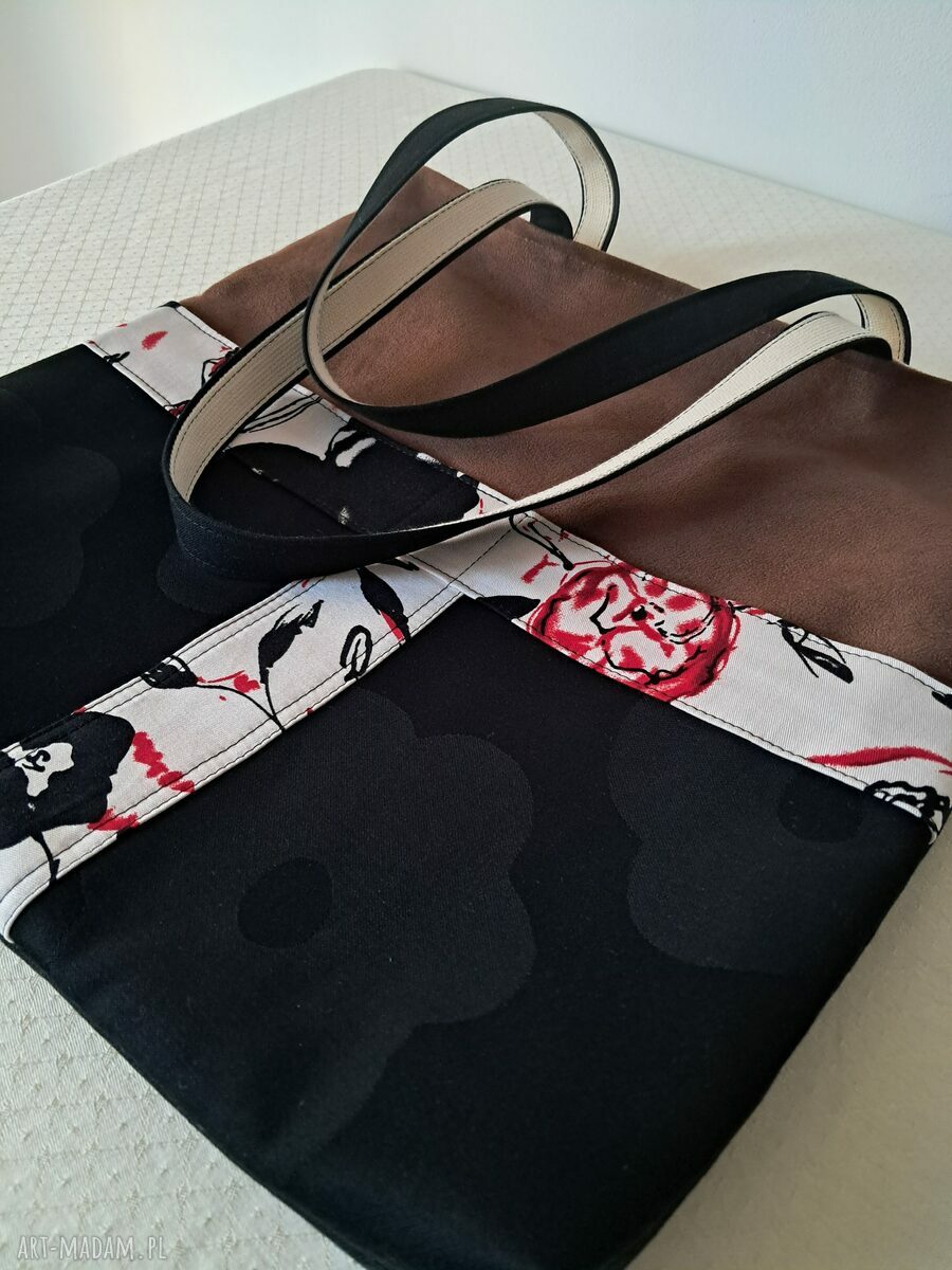 Torba handmade na ramię - czerń i brąz