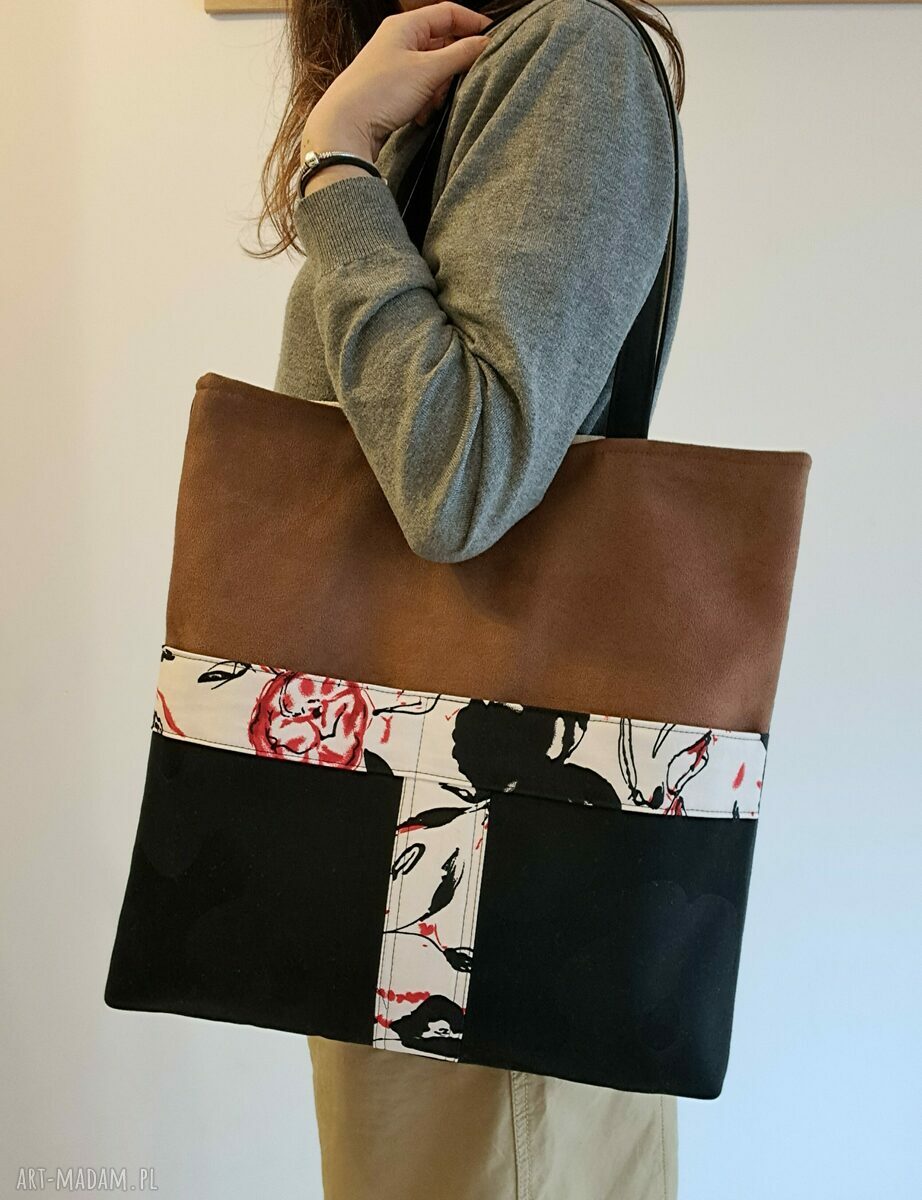 Torba handmade na ramię - czerń i brąz