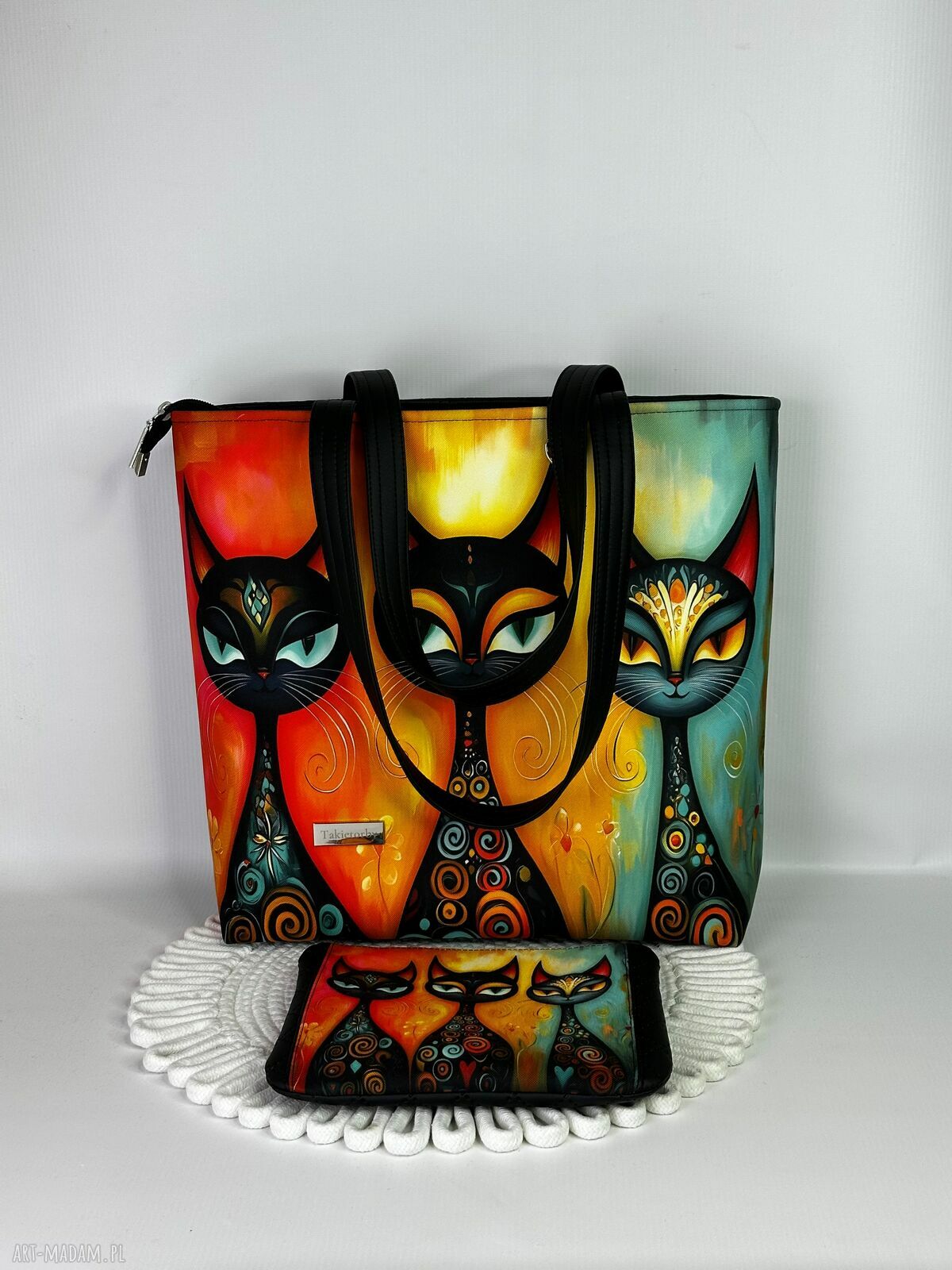Torba handmade shopper z kosmetyczką w koty