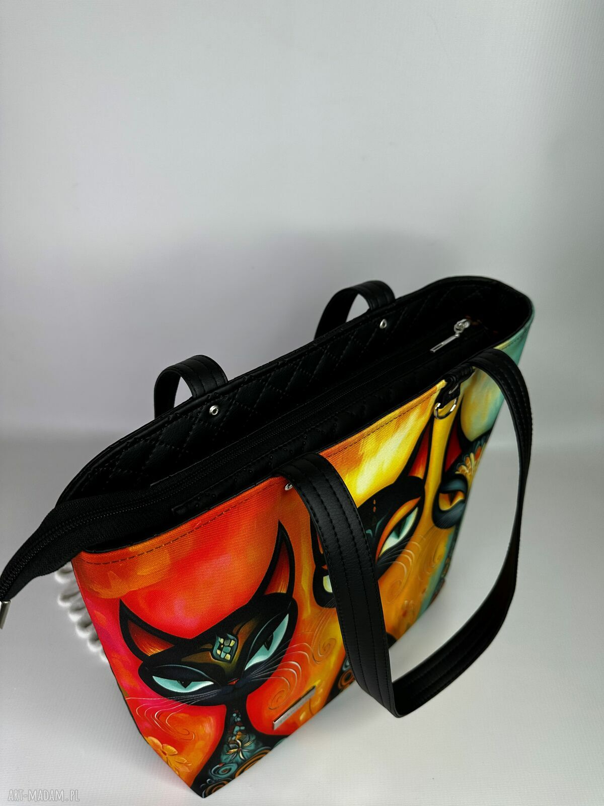 Torba handmade shopper z kosmetyczką w koty