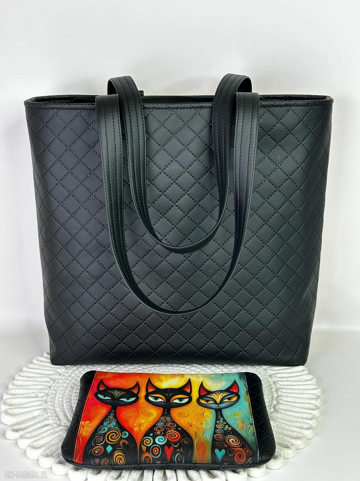 Torba handmade shopper z kosmetyczką w koty
