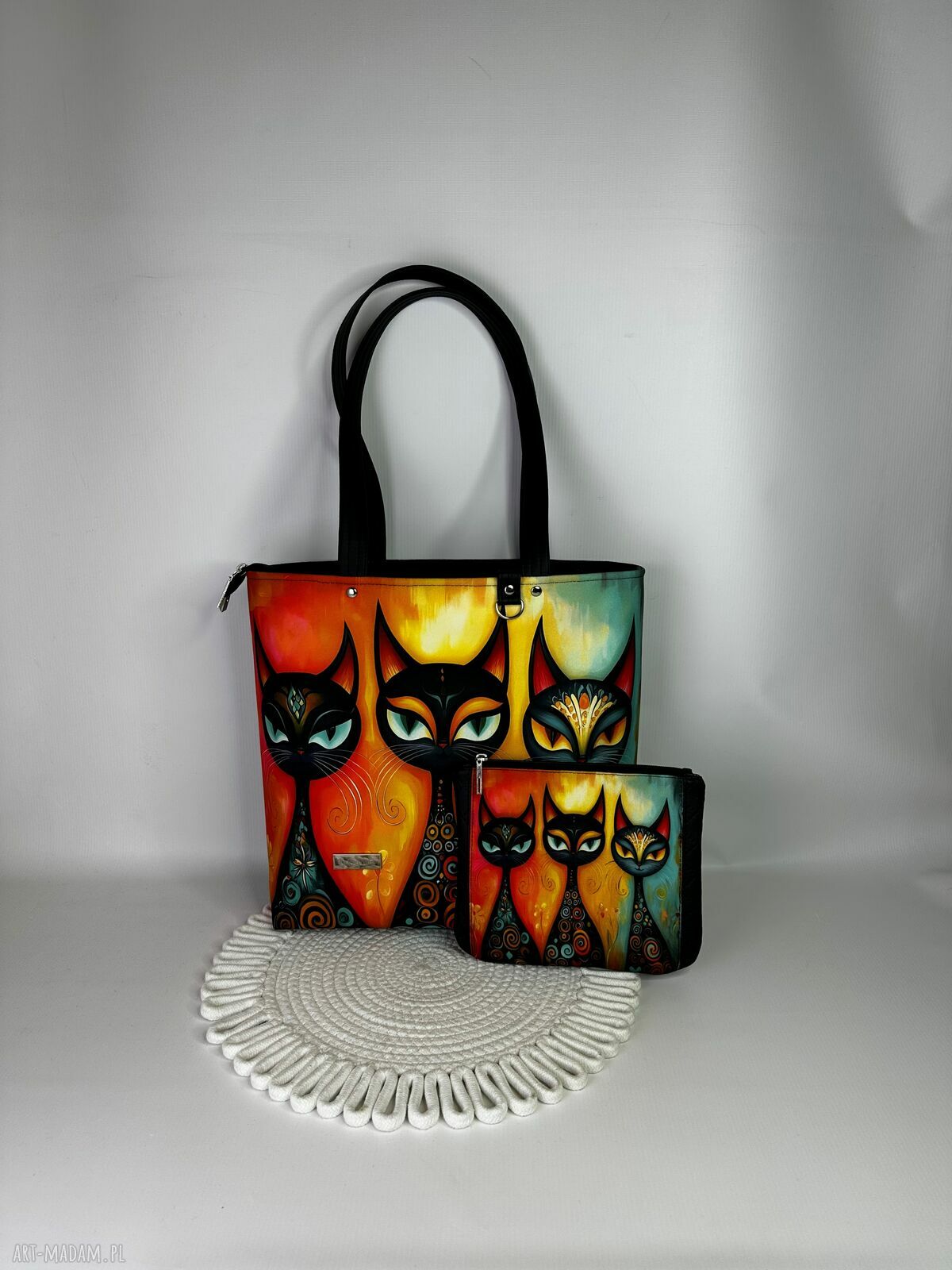 Torba handmade shopper z kosmetyczką w koty