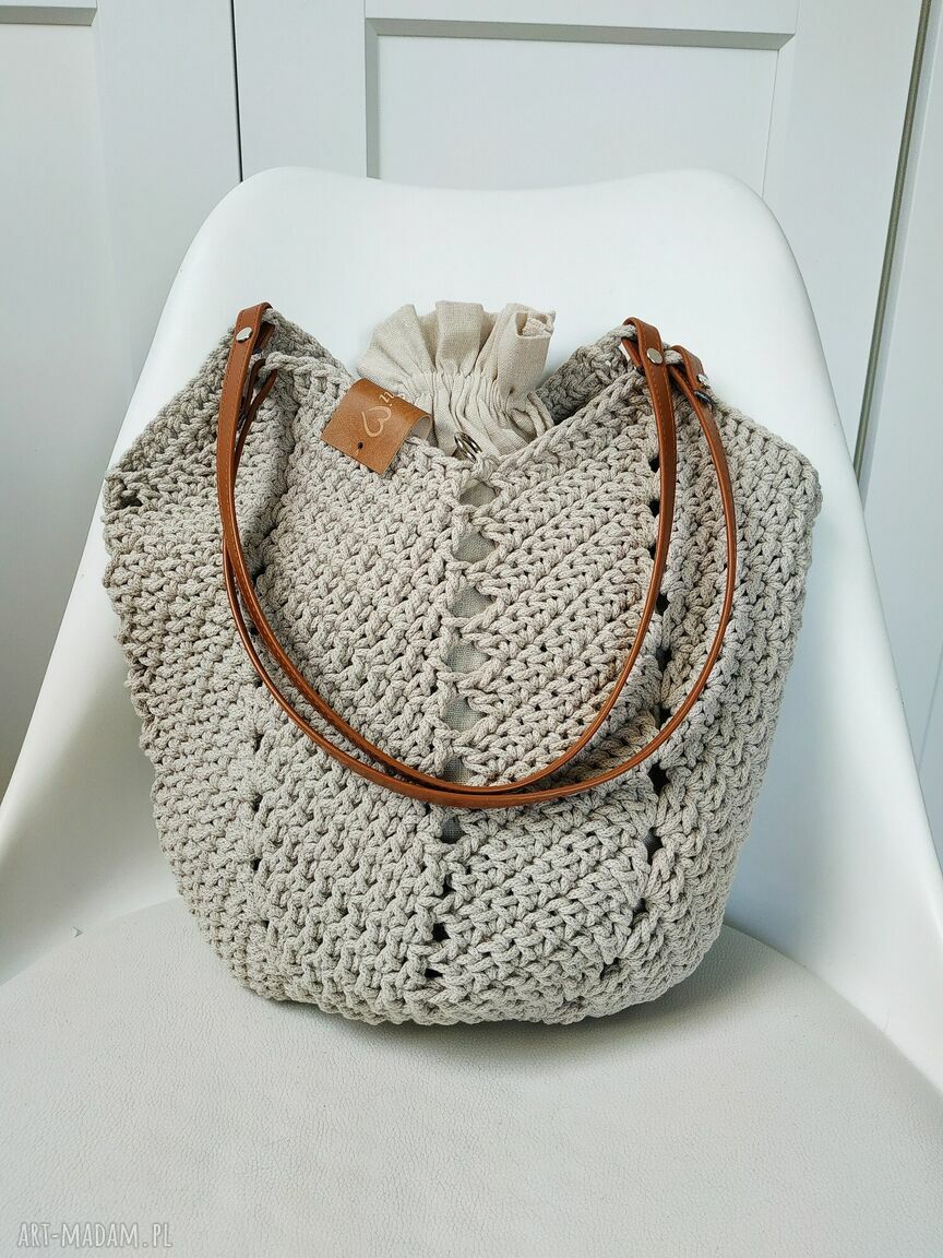 Torba na ramię Tulip Bag ze sznurka bawełnianego - boho beżowa
