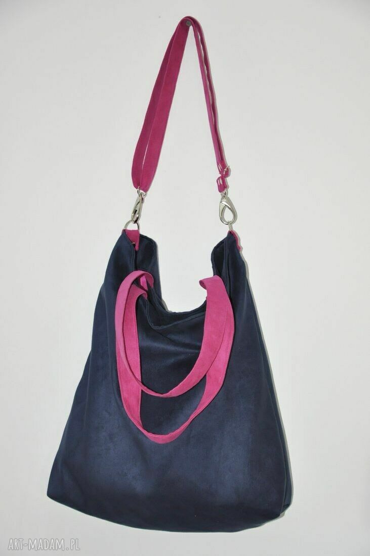 Torba hobo XXL granat - fuksja na ramię z alcantary