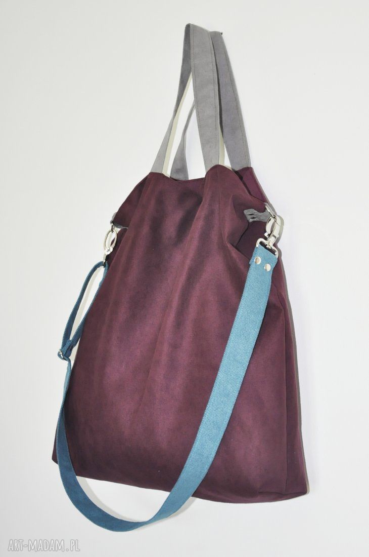 Torba hobo XXL - oberżyna, morski i szary z wegańskiej alcantry