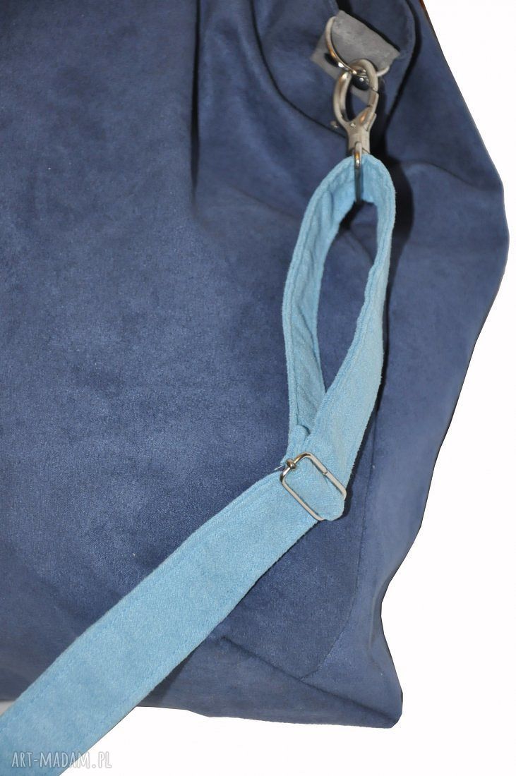 Torba hobo XXL wegańska na ramię z alcantry - kobalt, błękit, szarość