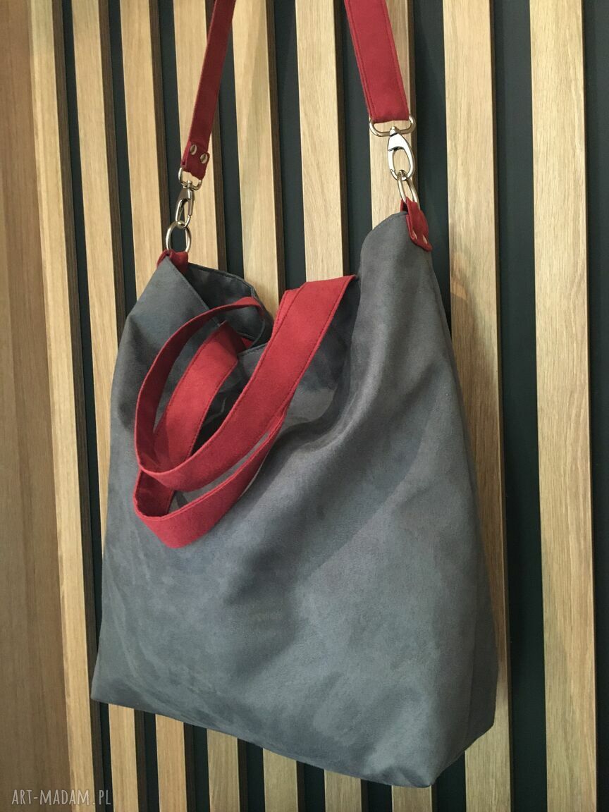 Torba hobo XL - ciemnoszary i bordo z wegańskiej alcantry