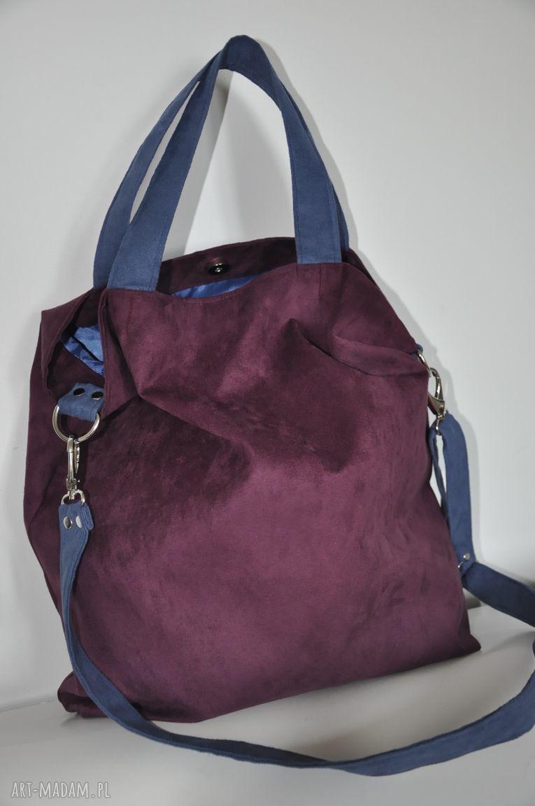 Torba hobo XXL oberżyna i niebieski - alcantra na ramię, A4