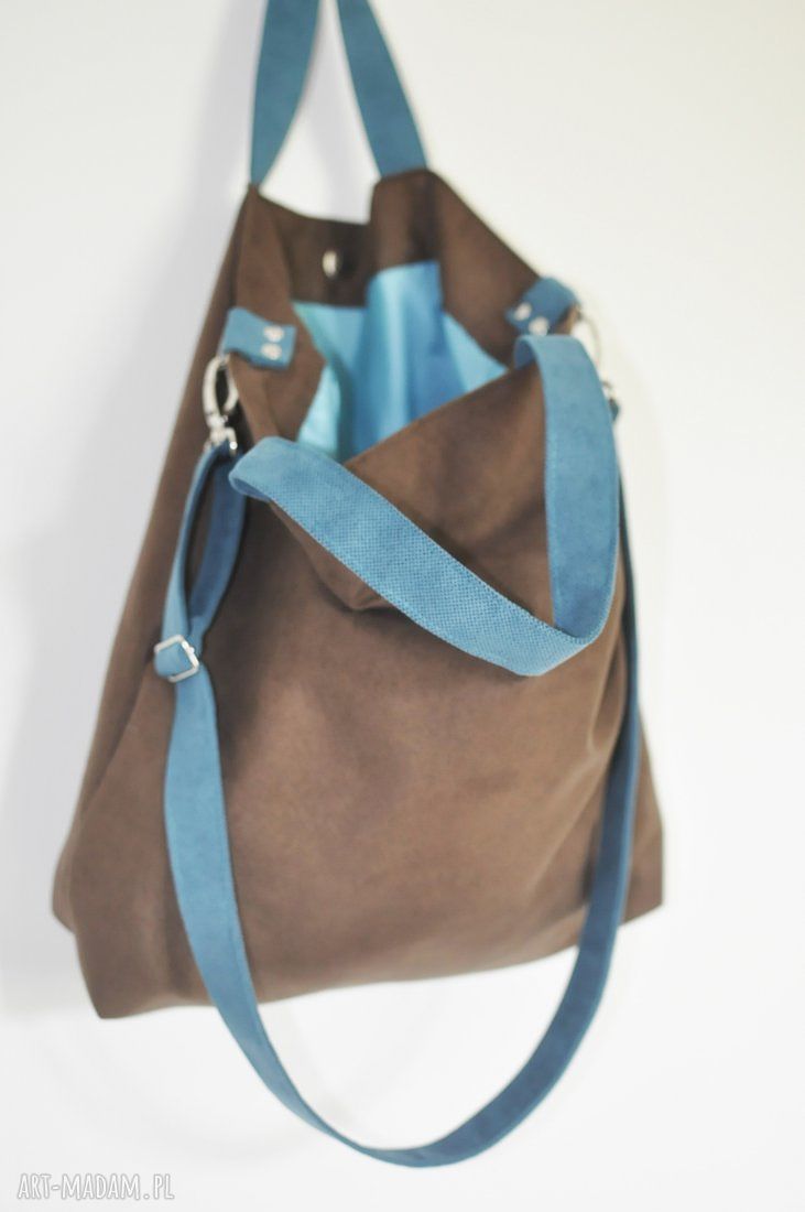 Torba hobo XXL brąz - turkus na ramię z Alcantry (wegańska)