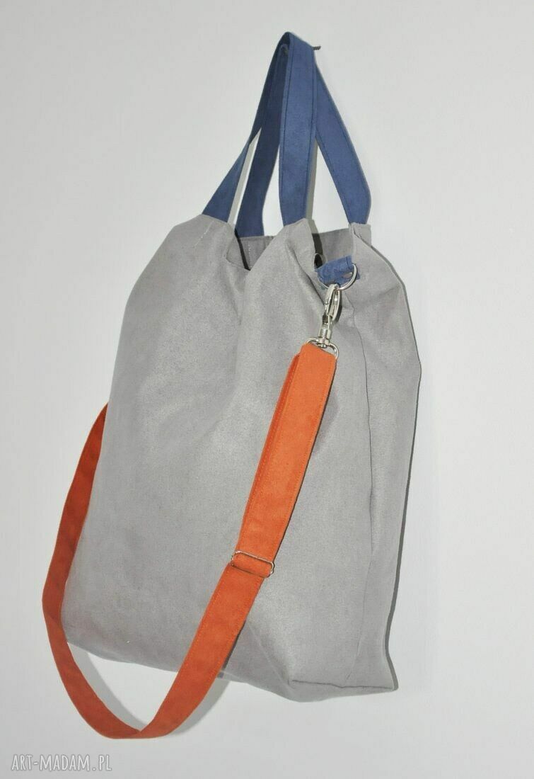 Torba hobo XXL na ramię - szarość, pomarańcz i kobalt