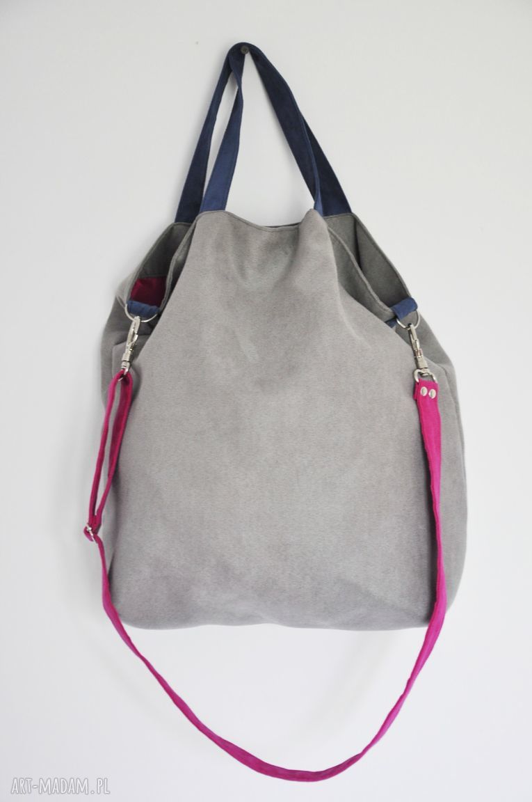 Torba hobo XXL - szarość, fuksja i kobalt na ramię