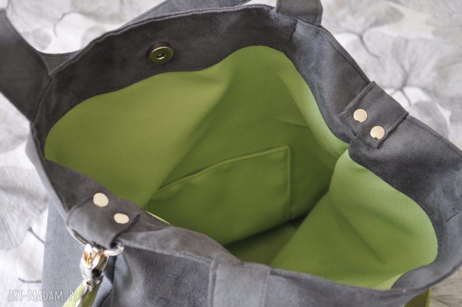 Torba hobo L szary limonka z alcantary na ramię (A4)