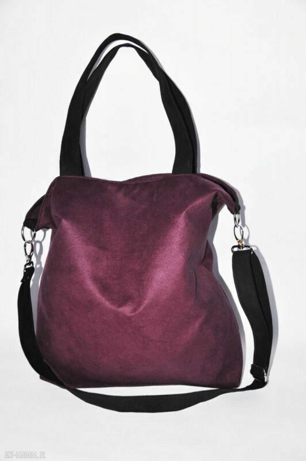 Torba hobo XXL na ramię w kolorze oberżyny i czerni