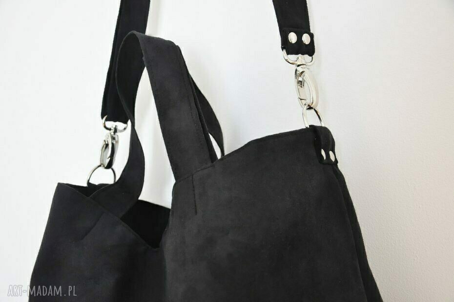 Torba hobo XXL czarna z wegańskiej alcantry na ramię