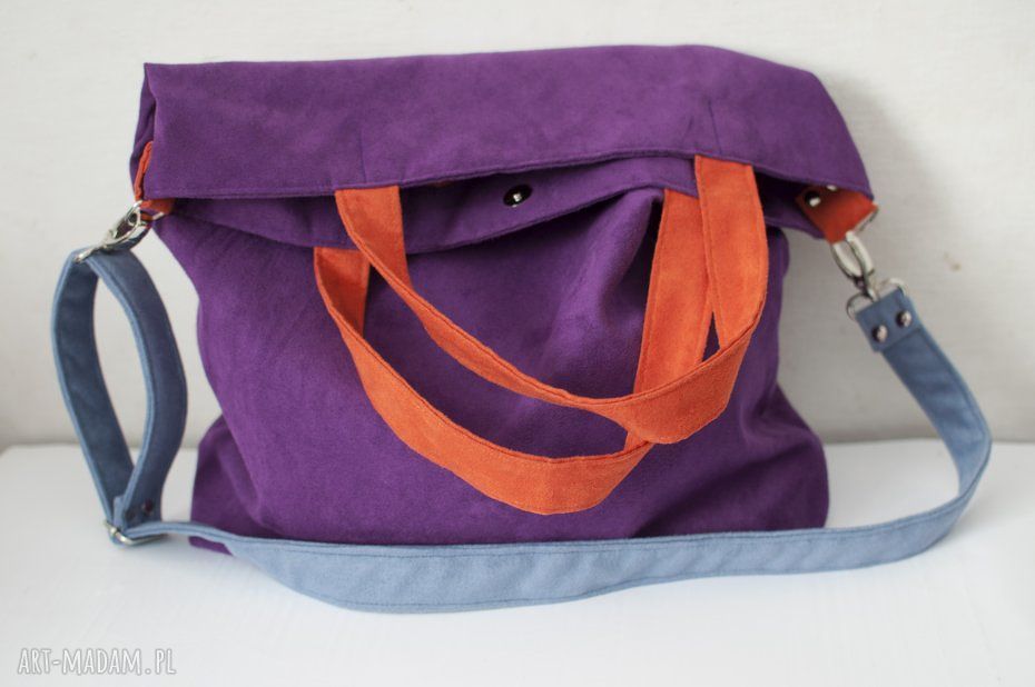 Torba hobo XXL na ramię - fiolet, pomarańcz, szaroniebieski