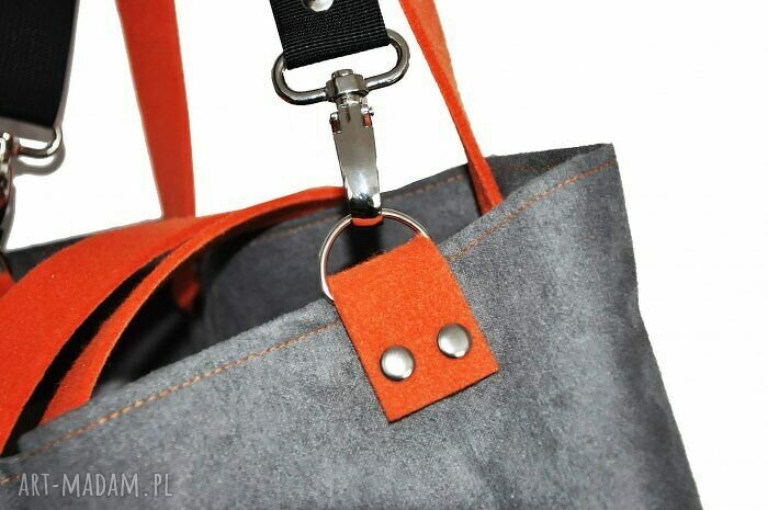Torba hobo XXL - szarość i pomarańcz na ramię