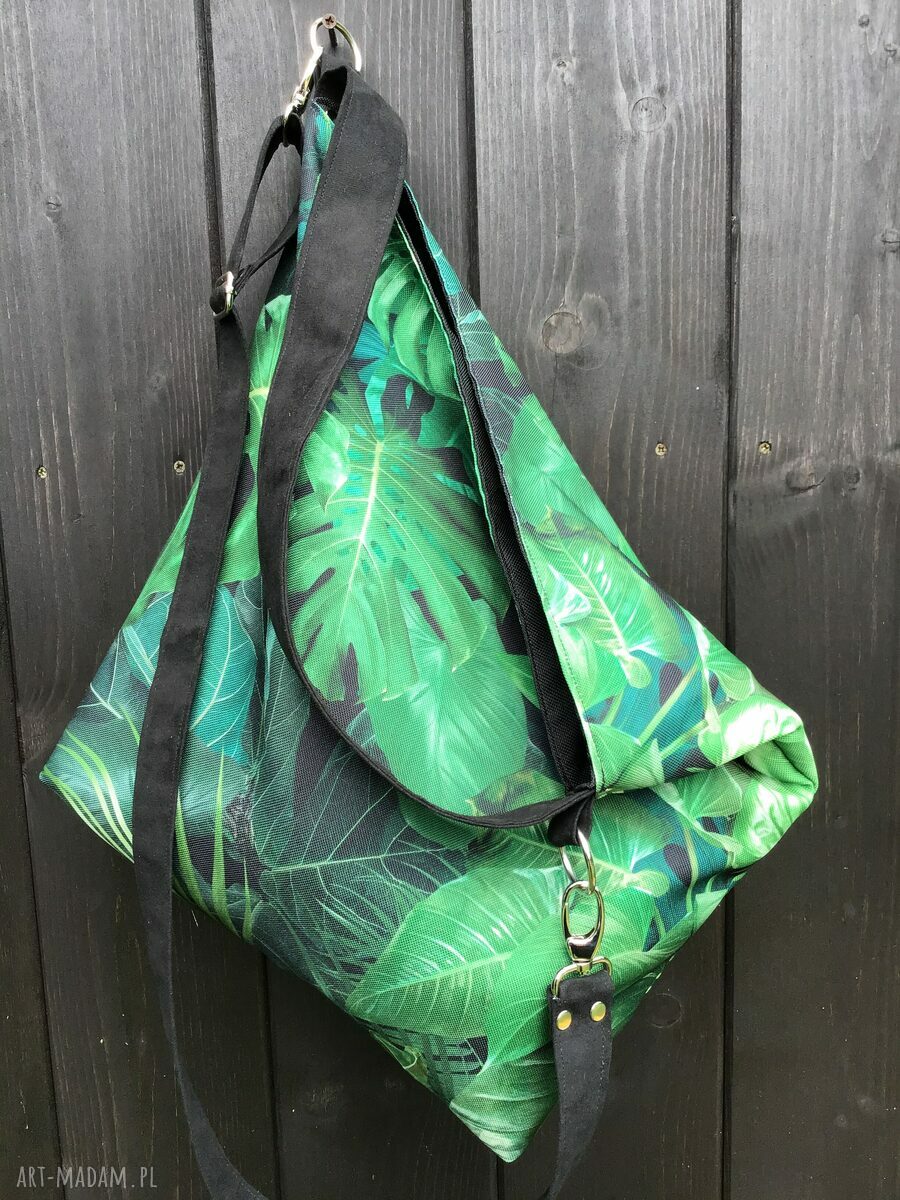 Torba hobo XXL Botanica na ramię - pojemna do A4, zapinana na magnes