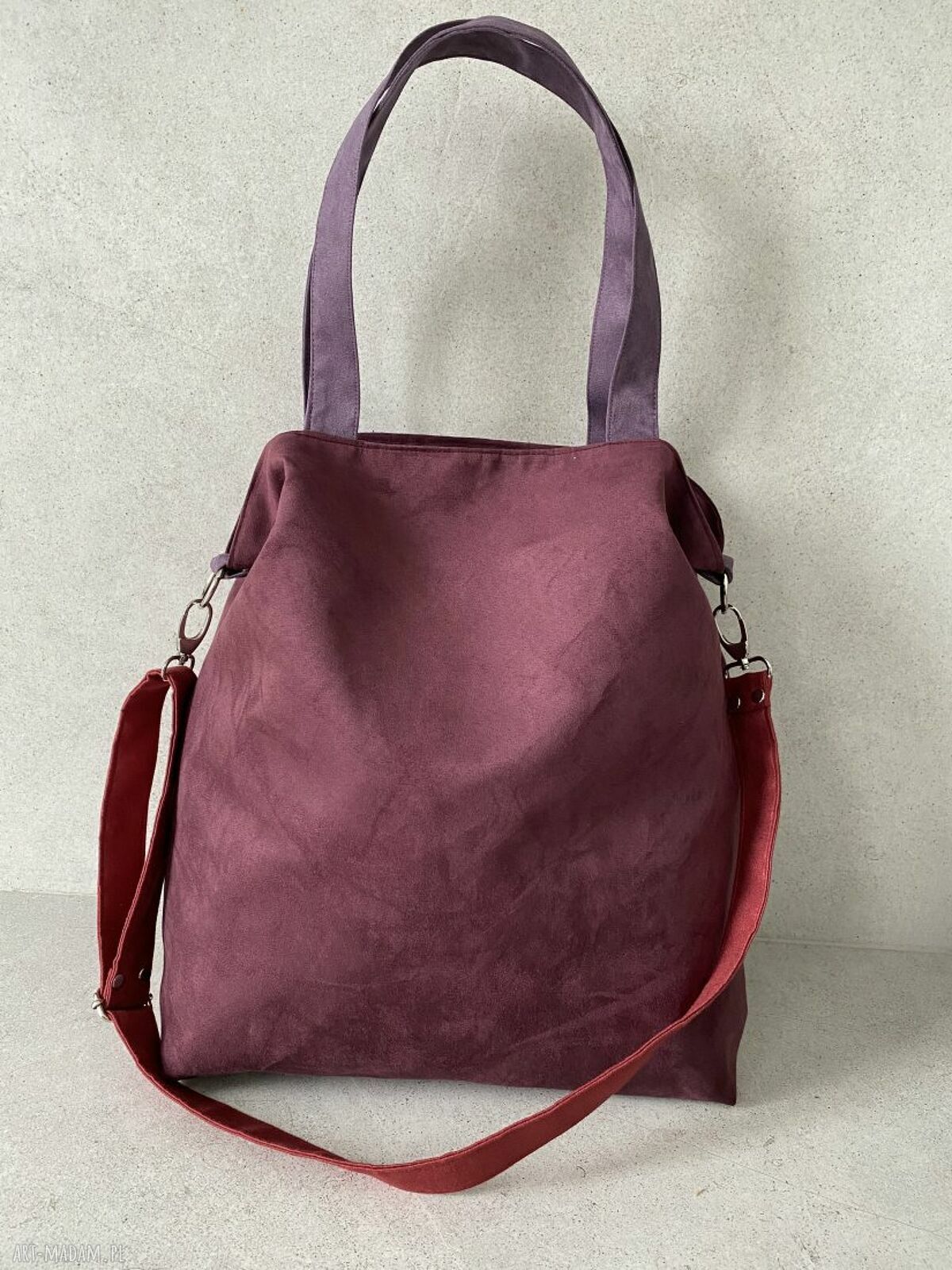 Pojemna torba hobo XXL na ramię - oberżyna, wrzos i bordo