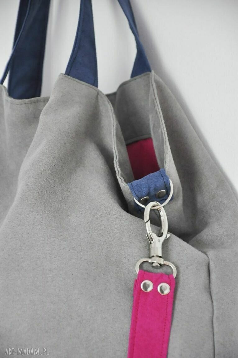 Torba hobo XXL na ramię - szary, fuksja i kobalt